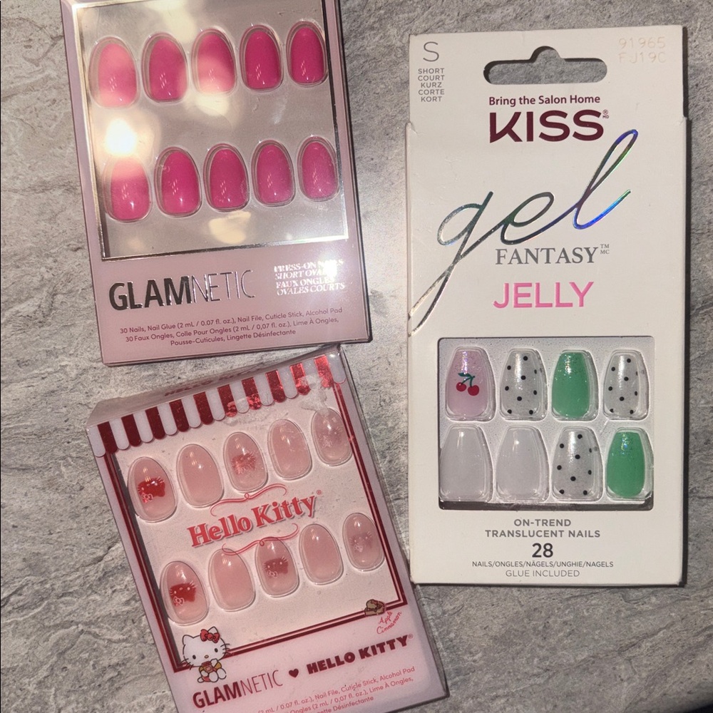 NWT Glamnetic & KISS Press-On Nail Kits (X3)